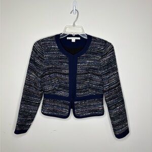 BN13 Diane Von Fusternberg DVF Alberta Woven‎ Tweed Jacket Cropped Blue Size 6